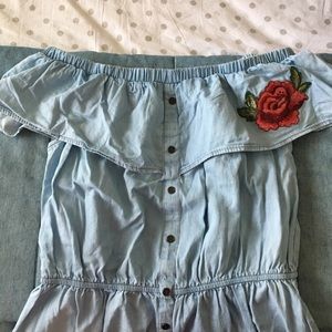 Denim Floral Off-the-Shoulder Dress